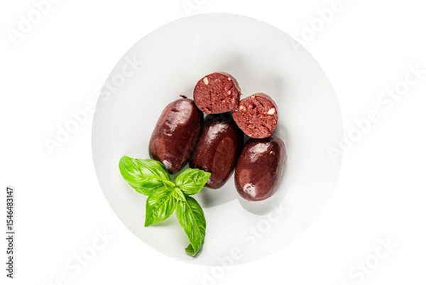 Obraz Black pudding sausage fresh delicious gourmet food background on the table rustic food top view copy space
