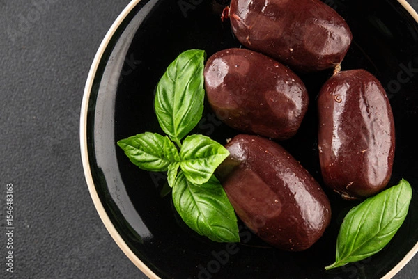 Obraz Black pudding sausage fresh delicious gourmet food background on the table rustic food top view copy space