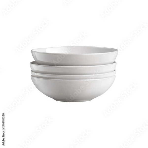 Fototapeta Minimal stack of glossy white serving bowls isolated on white background