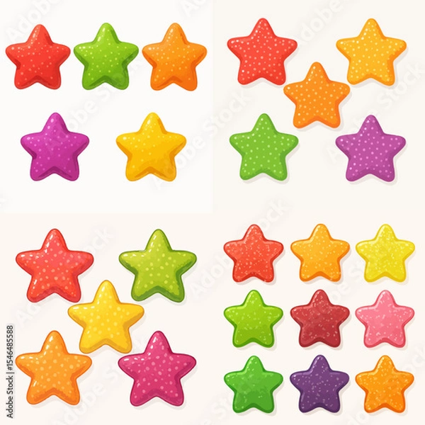 Fototapeta Vector Set Fruity gummy candies. Jelly star shape sweets, delicious chewy sweets with various flavors flat vector illustration set. Cartoon jelly sweets and silhouette