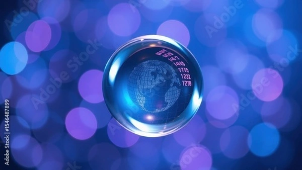 Obraz World globe inside a bubble with blue and purple bokeh background