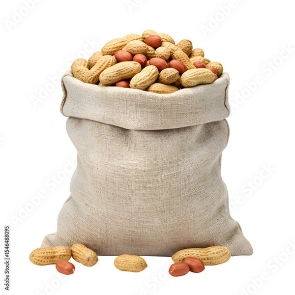 Obraz Canvas Sack Filled with Peanuts, Isolated on White or Transparent Background