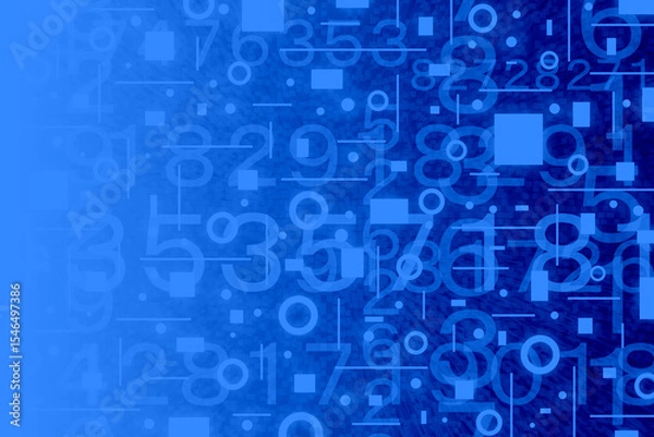 Obraz 数字、線、円、四角形などの形をデザインしたテクノロジーをテーマにした幾何学的、抽象的な青色のイラストの背景,壁紙