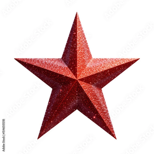 Fototapeta Glittery red 3D christmas tree topper star isolated on transparent background