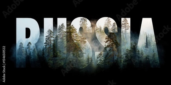 Obraz The image is a forest with trees and the word Russia written in the middle