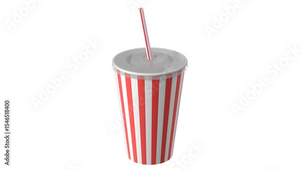Obraz A striped cup with a straw, often used for beverages at cinemas or events.