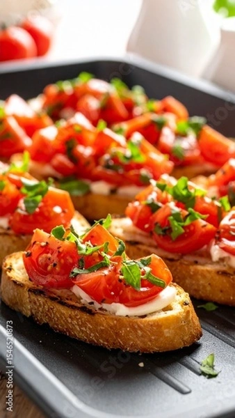 Fototapeta Delicious Bruschetta Appetizer on a Baking Sheet.