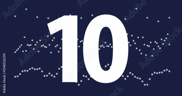 Fototapeta Displaying large white numeral 10 pulsing on dark blue graphic layout, with scattered gray pixels