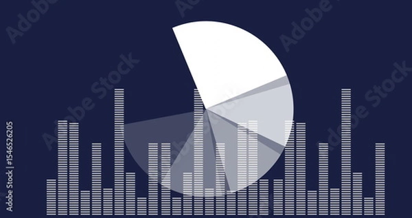 Obraz Displaying translucent pie chart on dark blue canvas, showing white segment and equalizer bars