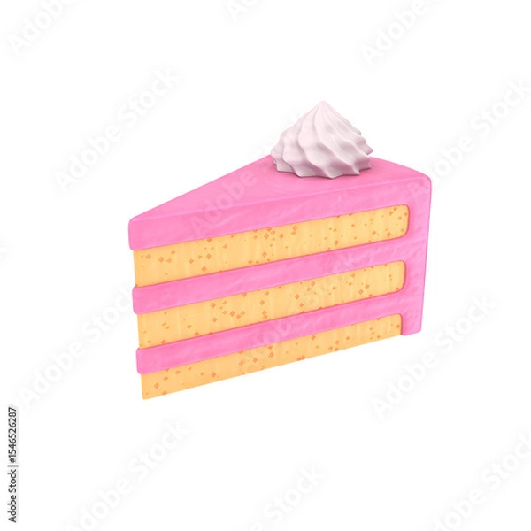 Fototapeta A slice of pink cake with three layers and topped with whipped cream, showcasing a delightful dessert.