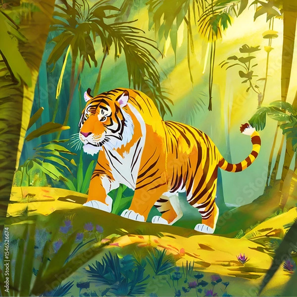 Fototapeta tiger in the jungle illustration art