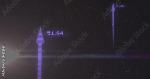 Obraz Showing two purple arrow markers pointing upward over starfield, with numeric labels and lens flare