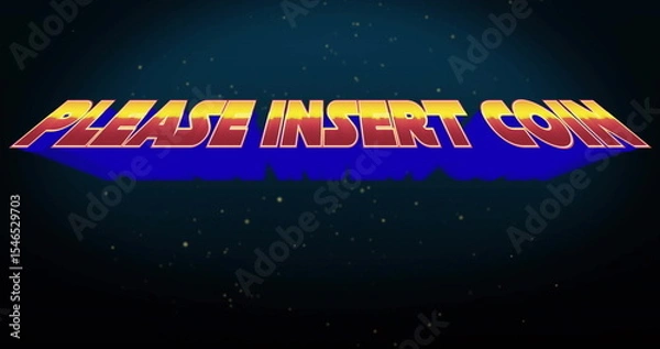 Obraz Displaying 3D PLEASE INSERT COIN text on arcade display showing yellow-to-orange gradient