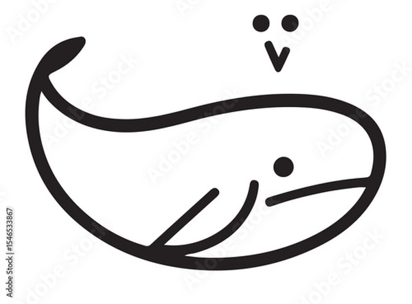 Fototapeta A simple black outline vector illustration of a whale spouting water, conveying marine life and ocean themes.