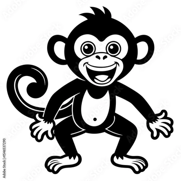 Obraz Cartoon monkey standing isolated on white background