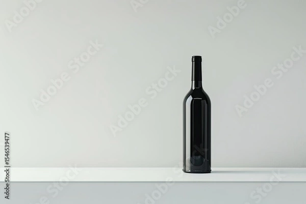Obraz High Quality Image of Black Wine Bottle on White Surface on White Background