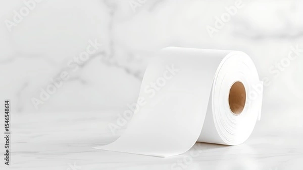 Obraz White toilet paper roll on marble surface, minimalist hygiene product with copy space, cleanliness and sanitation concept for home or public restroom.