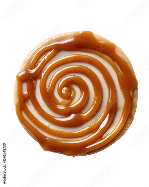 Obraz Caramel Swirl Cookie on White Background, Sweet Indulgence
