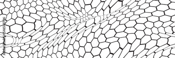 Fototapeta Graphene carbon atoms are organized in a honeycomb pattern to generate a seamless three-dimensional undulating structure. Flexible, ultra-thin material having conductive properties. Network geometry