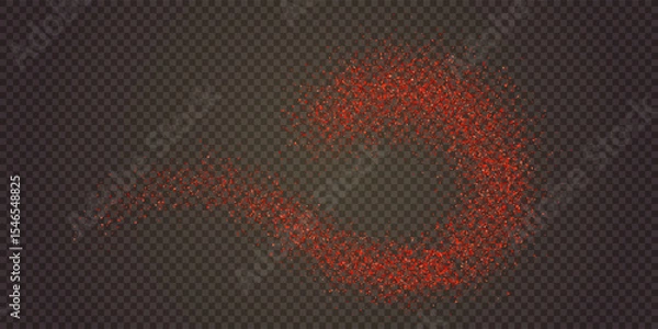 Fototapeta Grainy chilli powder swirl on black table or countertop top view. Grunge pepper texture. Trace of red paprika particles on surface. Vector illustration