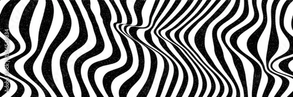 Fototapeta Continuous abstract bg with noise texture and black and white stripes. Zebra design. Optical illusion. Simple wavy vector illustration of psychedelic