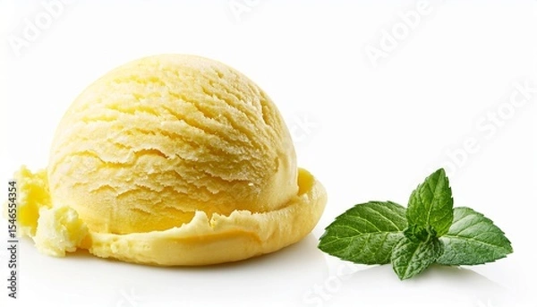 Obraz creamy lemon ice cream scoop isolated on white background