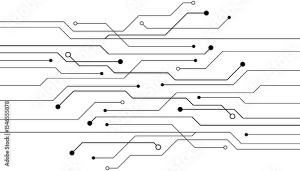 Obraz Electronic circuit with empty space on white background. Dots and lines connection circuit design
