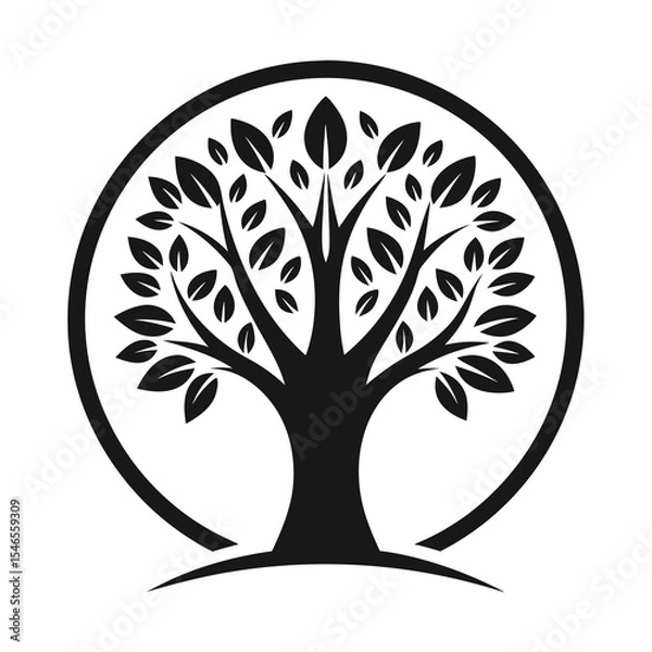 Fototapeta Stylized tree in a circle logo design isolated on white background