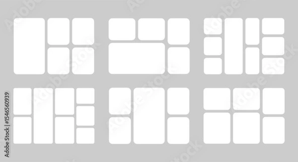 Fototapeta Bento grid template layout shape set. Bento box modular collage frame design geometry background., vector illustration .