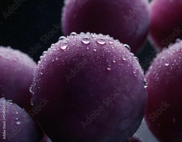 Fototapeta Jewel-toned Grapes: Close-up view of succulent grapes adorned with glistening droplets of water, creating a captivating texture.  The image celebrates natural freshness. Ai generated image