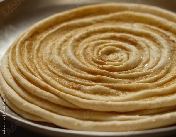 Fototapeta Golden spiral pastry layers: A culinary image showcases a beautifully crafted spiral pastry, golden-brown and layered, inviting tastebuds with its appetizing texture and rich, Ai generated image