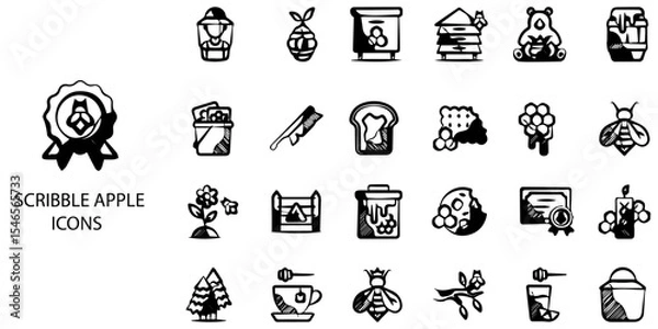 Fototapeta Scribble Apple simple concept 24 hand drawn Black and White icons set .Vector illustration.	
