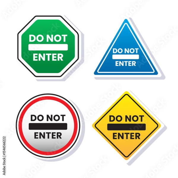 Fototapeta Do not enter sign board illustration cartoon vector set with cute design concept isolated on white background. Warning, danger, caution, restricted area