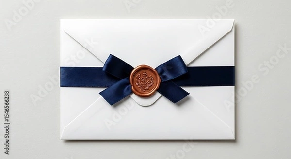 Obraz Elegant White Envelope with Navy Ribbon and Wax Seal