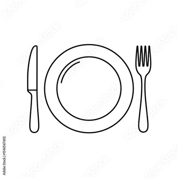Fototapeta Knife Fork and Plate Outline Icon
