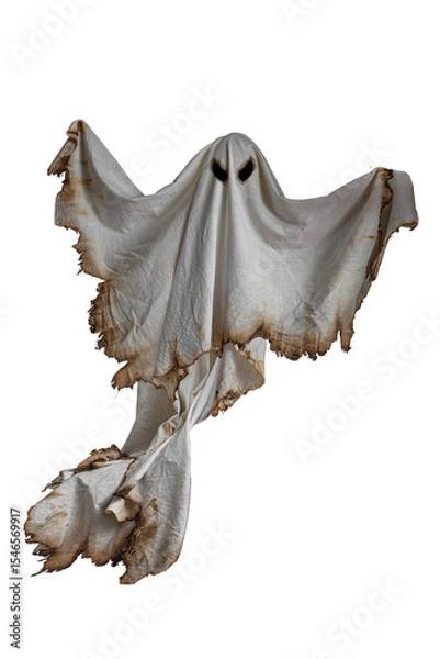 Fototapeta Floating scary white fabric ghosts for Halloween parties to celebrate the night holiday. Creepy ghost character. Can be used in screen mode for a transparent effect.