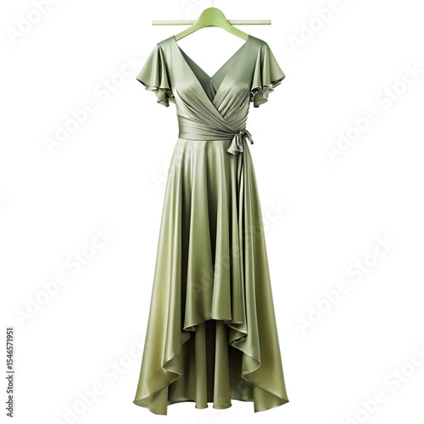 Obraz Sage green satin wrap dress isolated on transparent background