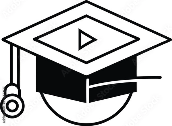 Fototapeta Online class icon vector Line art illustration Video Lecture Icon with Play Button on Display