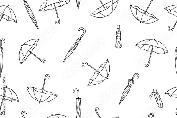 Fototapeta Seamless pattern with umbrellas in doodle style.