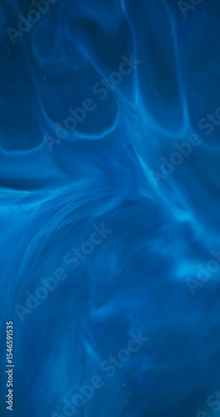 Fototapeta Defocused stream. Blue mix. Acrylic ink dissolving abstract swirl. Color enamel art emulsion curl wave pigment blur wet background.