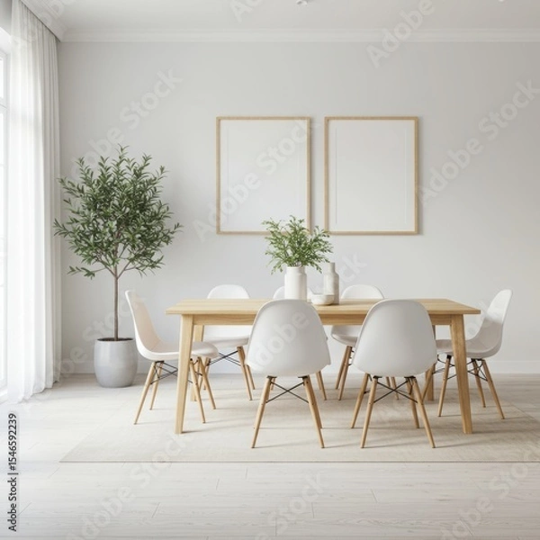 Fototapeta Two Vertical Frame Mockup in a Bright Scandinavian Dining Room