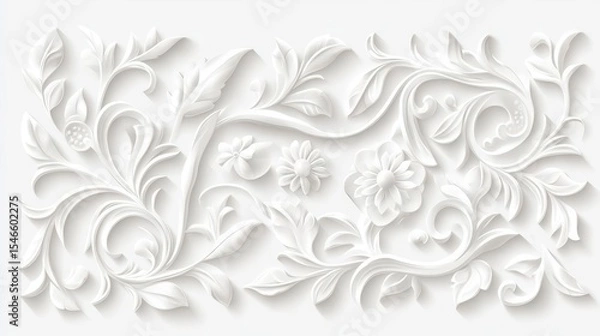 Fototapeta Elegant White Floral Scrollwork Design