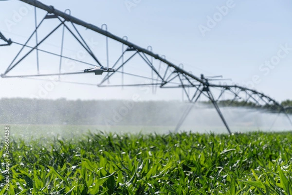 Fototapeta Drone controls pivot irrigation system on an agricultural field