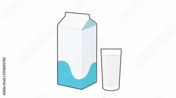 Fototapeta Milk Box and glass of milk Color Icon. Vector editable color flat illustration of a box of milk and a glass of milk