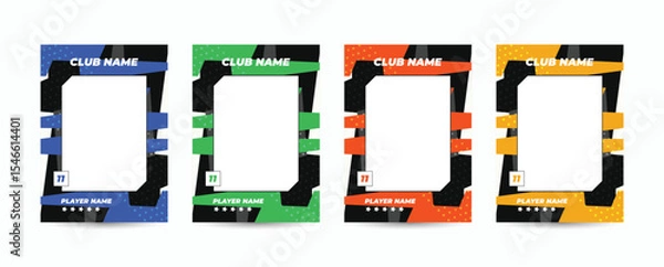 Fototapeta Set of player trading card template, Photo frame and border collection for soccer, hockey, volleyball, and basketball players, Sport flyer layout design, Template eps 10.