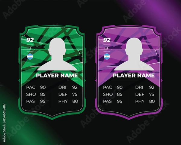 Fototapeta Soccer player rating card, Football player performance card with country flag, Customizable player statistic template.
