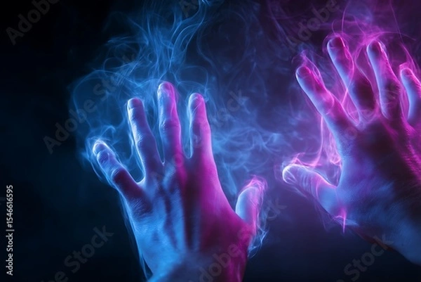 Fototapeta Stock photo of hands with magic energy effects for fantasy art and mystical power concepts design  chars