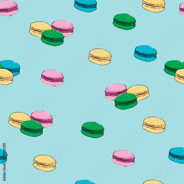 Obraz seamless pattern with colorful macaroons on a blue background