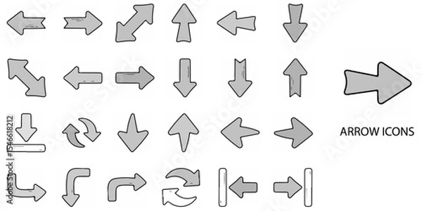 Obraz Arrows simple concept 24 hand drawn grew color icons set .Vector illustration.	
