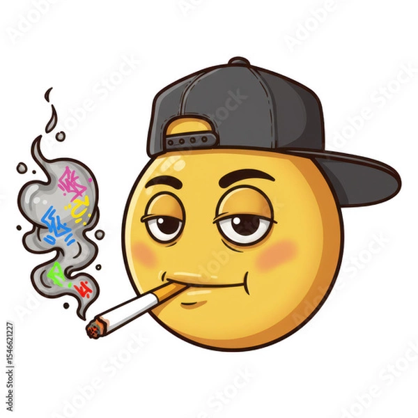 Fototapeta Emoji smoking with a cap isolated on transparent background